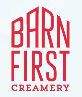 Red text logo for "Barn First Creamery."